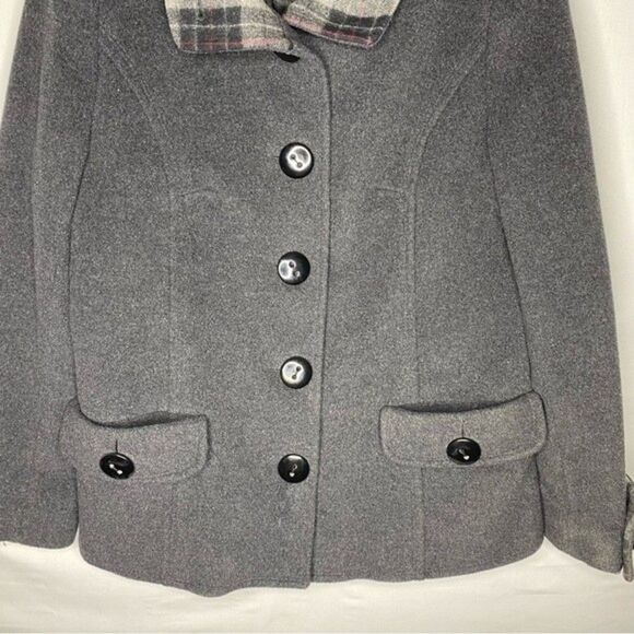 Marcona Wool Blend Coat Women’s M Charcoal Gray Y2K Classic Winter Plaid Collar - Picture 6 of 10
